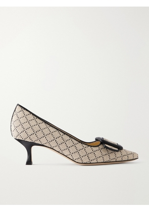 Manolo Blahnik - Maysale 50 Buckled Leather-trimmed Raffia Pumps - Neutrals - IT36,IT36.5,IT37,IT37.5,IT38,IT38.5,IT39,IT39.5,IT40,IT40.5,IT41,IT41.5,IT42