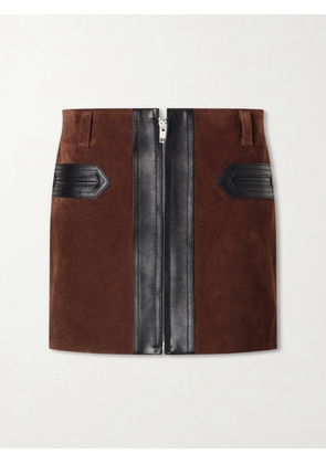 Marni - Leather-trimmed Suede Mini Skirt - Brown - IT38,IT40,IT42,IT44,IT46