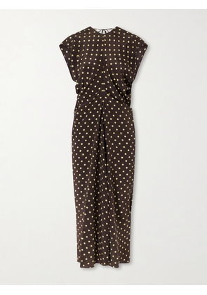 Marni - Ruched Polka-dot Silk-blend Midi Dress - Brown - IT38,IT40,IT42,IT44,IT46