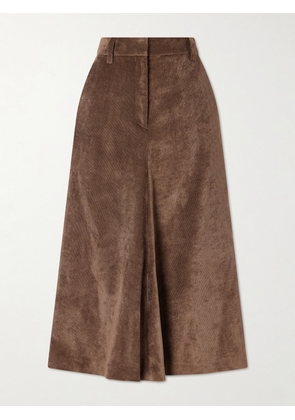 Brunello Cucinelli - Embellished Corduroy Midi Skirt - Brown - IT38,IT40,IT42,IT44