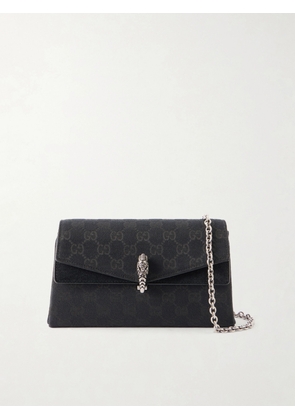 Gucci - Dionysus Logo-jacquard Leather-trimmed Canvas Shoulder Bag - Black - One size