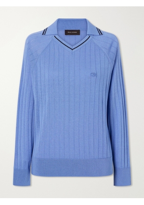 Wales Bonner - Roots Logo-embroidered Striped Polo Shirt - Blue - x small,small,medium,large,x large