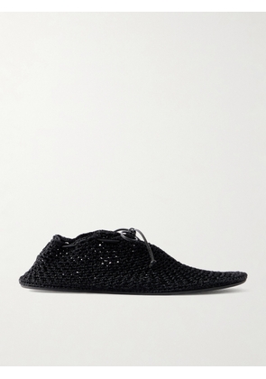 CHRISTEN - Hand Crochet Ballerina Leather-trimmed Flats - Black - IT36,IT37,IT37.5,IT38,IT38.5,IT39,IT39.5,IT40,IT41,IT42