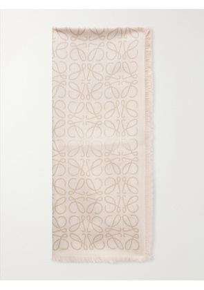 LOEWE - Anagram-intarsia Wool, Silk And Cashmere-blend Scarf - Neutrals - One size