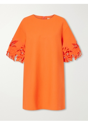 Oscar de la Renta - Embroidered Cut-out Wool-blend Mini Dress - Orange - US0,US2,US4,US6,US8,US12