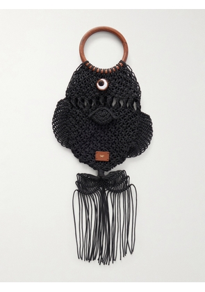 Anya Hindmarch - Macrame Leather-trimmed Cotton Clutch - Black - One size