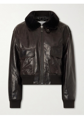 Victoria Beckham - Aviator Shearling-trimmed Leather Jacket - Black - UK 4,UK 6,UK 8,UK 10,UK 12,UK 14