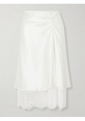 SIR. - Ingrid Layered Gathered Lace-trimmed Satin Midi Skirt - Neutrals - 00,0,1,2,3,4