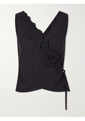 SIR. - Klara Broderie Anglaise Cotton Wrap Top - Black - 00,0,1,2,3