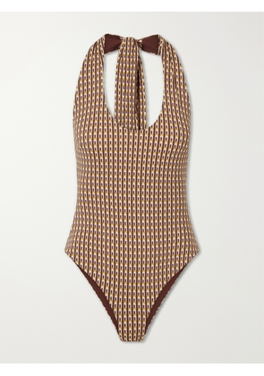 SIR. - Cooper Printed Halterneck Swimsuit - Brown - 0,1,2,3,4