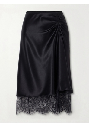 SIR. - Ingrid Lace-trimmed Ruched Satin Midi Skirt - Black - 00,0,1,2,3