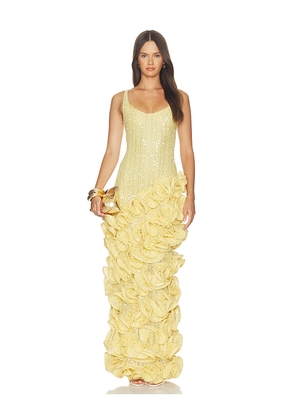PatBO Lara Crochet Ruffle Midi Dress in Yellow. Size 0. Also in 2, 4.