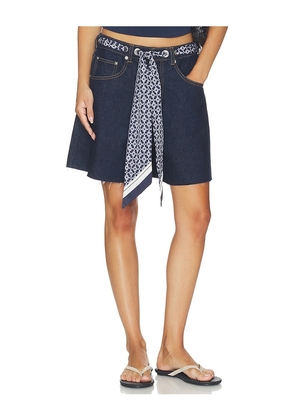 SEROYA Sabrina Boyfriend Shorts With Scarf in Blue. Size 23. Also in 24, 25, 26, 27, 28, 29, 30.