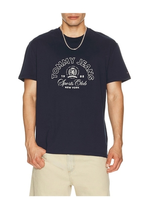 Tommy Jeans Crest Club Tee in Blue. Size S. Also in M, L, XL/1X.