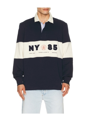 Tommy Jeans Relaxed Panel Rugby in Blue. Size S. Also in M, L, XL/1X.