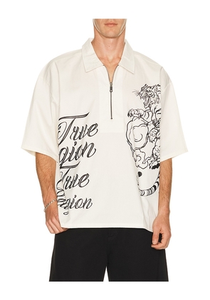 True Religion Half Zip Tiger Short Sleeve Shirt in White. Size S. Also in M, L, XL/1X.