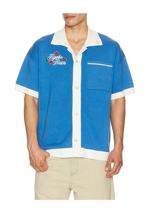 Ryoko Rain Dear Ryoko Knitted Button Up Shirt in Blue. Size S. Also in M, L, XL/1X.