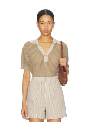 Varley Perrine Knit Polo Top in Brown. Size S. Also in XXS, XS, M, L, XL.