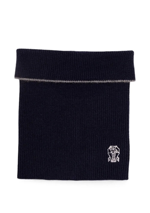 Brunello Cucinelli embroidered-logo ribbed scarf - Blue