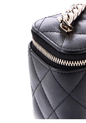 CHANEL Pre-Owned Coco Enamel Strap Vanity Case with Chain Quilted Caviar Mini crossbody bag - Black
