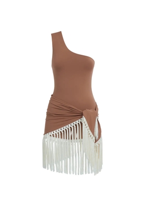 Taller Marmo Yacare swimsuit and fringe-trim pareo set - Brown
