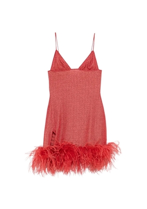 Oséree Lumière Plumage feather-trim mini dress - Red
