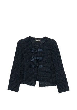 Emporio Armani bow-detail frayed-edge jacket - Blue