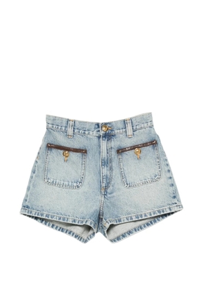 SANDRO leather-trim patch-pocket shorts - Blue