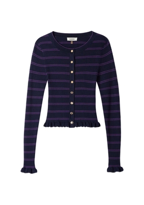 SANDRO striped ruffle-trim cardigan - Blue