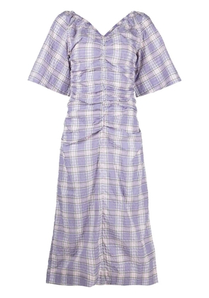 GANNI checked draped midi dress - Purple