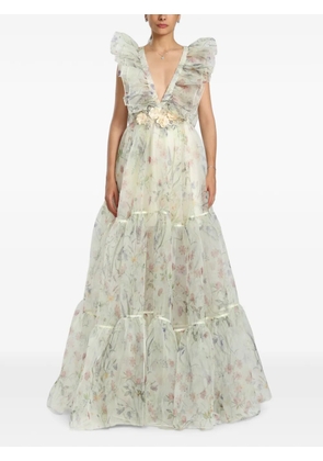 MIAU by Clara Rotescu floral-print ruffled gown - Neutrals