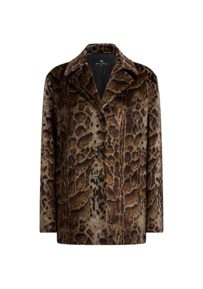 ETRO cropped velvet coat with leopard motif - Brown