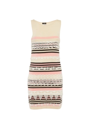 CHANEL Pre-Owned mini lace-trim striped dress - Neutrals