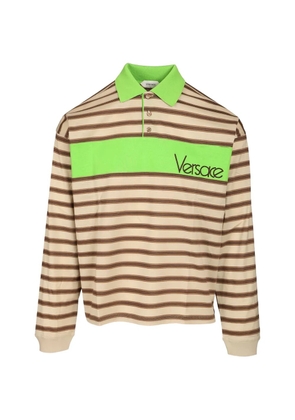 Versace logo-embroidered striped polo shirt - Brown