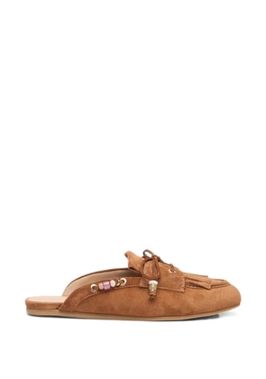 Stuart Weitzman Majorca Tinsley bead-embellished fringe mules - Brown