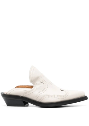 GANNI 40mm embroidered western leather mules - Neutrals