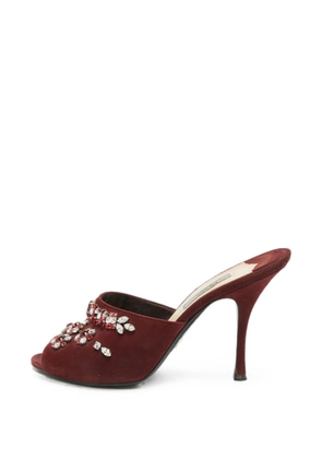 Prada Pre-Owned crystal-embellished suede heeled mules - Red