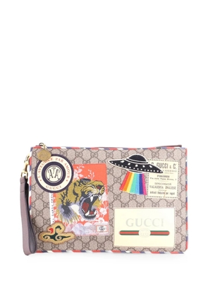 Gucci Pre-Owned Courrier Pouch GG Coated Canvas with Applique clutch bag - Brown