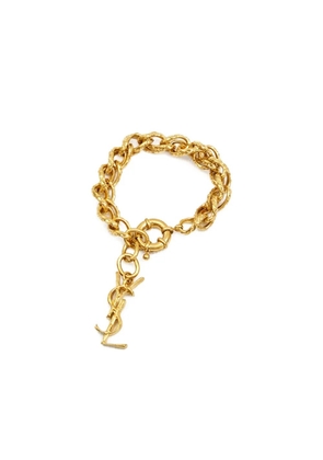 Saint Laurent detailed-chain logo-pendant bracelet - Gold