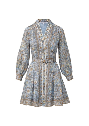 Veronica Beard Kumar floral-print belted linen mini dress - Blue