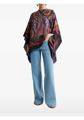 ETRO silk poncho top with Paisley degradé motif - Blue