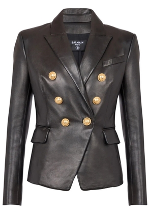 Balmain double-breasted leather blazer - Black