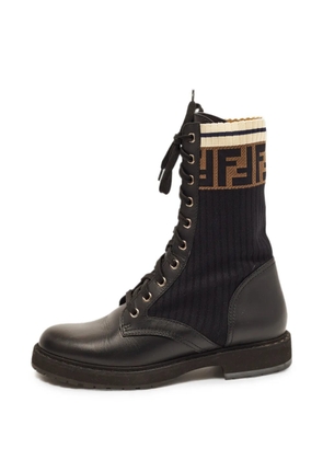 Fendi Pre-Owned Rockoko leather-trim combat boots - Black
