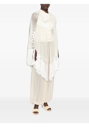 Chiara Is Scialle Rosa crochet fringed poncho - White