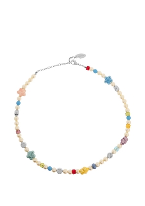 Off-White flower-detail beaded necklace - Silver