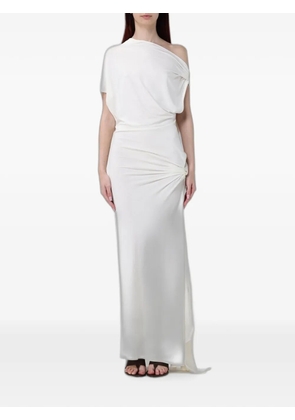 120% Lino asymmetric draped dress - Neutrals