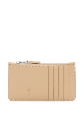 AMI Paris zipped cowhide leather card holder with Ami de Coeur - Neutrals