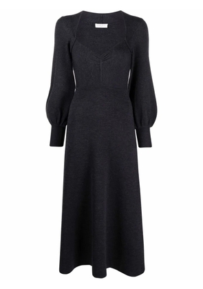 SANDRO sweetheart-neck puff-sleeve midi dress - Grey