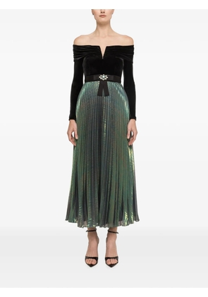 NISSA velvet bodice metallic chiffon midi dress - Green