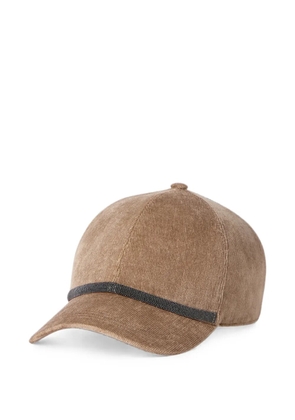 Brunello Cucinelli fluid corduroy baseball cap with shiny band - Neutrals